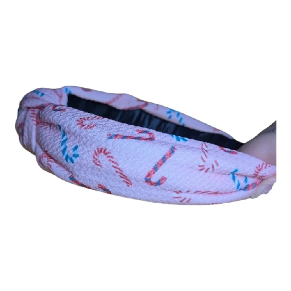 Christmas Candy Knot Headband O/S Candy Cane Print Light Pink NEW